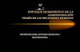 ENFOQUE HUMANISTICO DE LA ADMINISTRACIÓN TEORÍA DE LAS RELACIONES HUMANAS PROFESOR : JOSE ANTONIO RIASCOS G ESTUDIANTES: ALAS 2000.