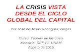 LA CRISIS VISTA DESDE EL CICLO GLOBAL DEL CAPITAL Por José de Jesús Rodríguez Vargas Curso: Teorías de las crisis Maestría, DEP FE UNAM Agosto de 2015.