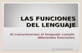 LAS FUNCIONES DEL LENGUAJE Al comunicarnos el lenguaje cumple diferentes funciones Prof. ANA IRIS SALGADO GODOY1.