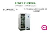 AENER ENERGIA 1994-2014 20 Aniversario ECONELEC FILTRO ECONOMIZADOR DE ENERGIA.
