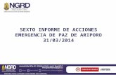 SEXTO  INFORME DE ACCIONES EMERGENCIA DE PAZ DE ARIPORO  31/03/2014