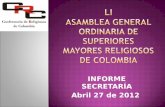 LI  ASAMBLEA general ordinaria de superiores mayores religiosos de  colombia