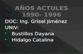 AÑOS ACTULES 1990- 1996 DOC: Ing. Grisel Jiménez UNIV: Bustillos  Dayana  Hidalgo Catalina