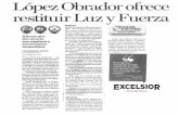 LÓPEZ OBRADOR OFRECE RESTITUIR LUZ Y FUERZA 31 Mayo 2012