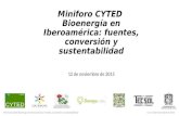 Mini foro Cyted Bioenergía en Iberoamérica: Fuentes, Conversión y Sustentabilidad 12 y 13 de Noviembre de 2015 Miniforo CYTED Bioenergía en Iberoamérica: