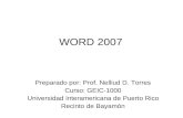 WORD 2007 Preparado por: Prof. Nelliud D. Torres Curso: GEIC-1000 Universidad Interamericana de Puerto Rico Recinto de Bayamón.