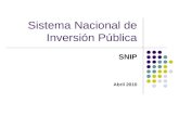 Sistema Nacional de Inversión Pública SNIP Abril 2010.