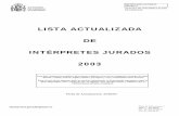 LISTA ACTUALIZADA DE INTÉRPRETES JURADOS 2003