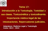 Tema 17: Introducción a la Toxicología. Toxicidad y sus ... 17.pdf · MAIMONIDES ⇒ Venenos y sus Ant ... – Estudio comprensión y descripción de los efectos ... " La toxicidad