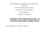 CURSO: METODOLOGIA DE LA INVESTIGACIÓN · PDF fileMagíster: Administración Universitaria – UNMSM Maestría: Ingeniería Hidráulica Computacional - UNMSM ... Proyectos de tesis