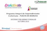 Programa Integral de Emprendimiento CreActívate - … PRELIMINAR FONSALU… · •Segunda Jornada de Contacto a emprendedores nuevos interesados en comenzar con el programa de ...