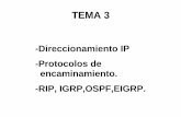 TEMA TEMA 33 - Departament d'Informàticainformatica.uv.es/iiguia/AER/Tema3_Routing.pdf · -RIP, IGRP,OSPF,EIGRP. Direccionamiento IP y división en subredes 1/6subredes 1/6 ... •