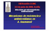 Mecanismos de resistencia a antimicrobianos en A. baumannii · Tetraciclinas (tigeciclina) 5. Colistina. RESISTENCIA Natural o intrínseca Cromosóma ... 1.Inferior a E. coli y P.