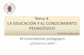 Tema 4. LA EDUCACIÓN Y EL CONOCIMEITO … · Herbart: Pedagogía general (1806). ... ENFOQUES Y TENDENCIAS ACTUALES (II) – La práctica educativa no es un proceso natural observable,
