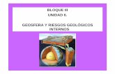 BLOQUE III UNIDAD 6. GEOSFERA Y RIESGOS … · hidrosfera, atmósfera y biosfera. • Es fuente de recursos energéticos y minerales. • Litosfera, capa más superficial de la geosfera.