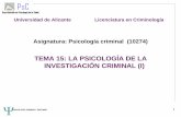 TEMA 15: LA PSICOLOGÍA DE LA INVESTIGACIÓN CRIMINAL (I)rua.ua.es/dspace/bitstream/10045/3752/51/TEMA 15 Psicología... · • Necesidad de disponer otros conocimientos más allá