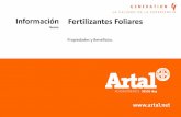 Información Fertilizantes Foliares - artal.net · El Potasio es el elemento requerido por las plantas en ... que juegan papeles importantes en el metabolismo. Su actividad es esencial
