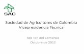 Sociedad de Agricultores de Colombia Vicepresidencia … de... · Sociedad de Agricultores de Colombia Vicepresidencia Técnica Top Ten del Comercio Octubre de 2012