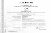 Certificado de - jovir.es · Certificado de constancia de las prestaciones Rafael GARCÍA MEIRO Director General AENOR INTERNACIONAL S.A.U. ... Modelo Referencia Altura (m) Masa luminaria