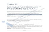 Tema III NORMAS VECTORIALES Y PRODUCTOESCALAR · - El producto escalar usual entre los vectores libres del espacio, definido de forma que dados dos vectores u y v, les asocia el producto