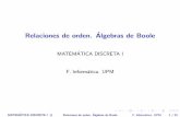 Relaciones de orden. Álgebras de Boole · Algebras de Boole F. Inform atica. UPM 2 / 52. Conjuntos y relaciones entre conjuntosConjuntos Operaciones con conjuntos ... donde a 2A