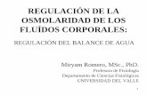 REGULACIÓN DE LA OSMOLARIDAD DE LOS FLUÍDOS CORPORALES · REGULACIÓN DE LA OSMOLARIDAD DE LOS FLUÍDOS CORPORALES: REGULACIÓN DEL BALANCE DE AGUA Miryam Romero, MSc., PhD. Profesora