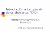 Introducción a los tipos de datos abstractos · Introducción a los tipos de datos abstractos (TAD) SINTAXIS Y SEMÁNTICA DEL LENGUAJE Prof. Lic. Ma. Gabriela Cerra. Definición