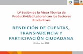 RENDICIÓN DE CUENTAS, TRANSPARENCIA Y PARTICIPACIÓN … · LV Sesión de la Mesa Técnica de Productividad Laboral con los Sectores Productivos RENDICIÓN DE CUENTAS, TRANSPARENCIA