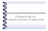 E-learning vs capacitación tradicinal · • Educación a distancia . Transformación • Información justo a tiempo • Integrar el aprendizaje con el trabajo • Enfocado en el