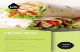 picnic box - monebre.com · Ensalada verde con tomatito cherry, zanahoria y queso feta-----Bocadillo de tortilla de patatas o Fajita de falafel, col lombarda y salsa yogurt o Fajita
