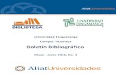 Boletín Bibliográfico - Aliat Universidades · Hibbeler, Russell C. Mecánica para ingenieros estática 6ª. Ed, México: CECSA, 2009.- 609 p. El propósito principal de este libro
