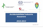 Accidentabilidad Industria Azucarera 2010-2013...Resumen 2012-2013 La tasa de accidentes bajó ligeramente de 5.9 a 5.3 (0.3 por año); no obstante, la accidentabilidad en la industria