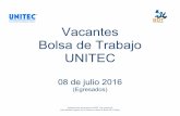 Vacantes Bolsa de Trabajo UNITECvinculophx.unitec.mx/sivu/images/mensajes/... · UNITEC 08 de julio 2016 (Egresados) Indispensable presentarse en BDT con credencial ... Gestionar