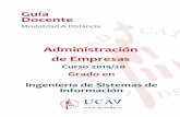 Administración de Empresas - UCAVILA · Administración de Empresas Curso 201 9 /20 Grado en . Ingeniería de Sistemas de Información . Guía Docente . Modalidad A Distancia