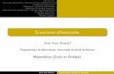 Ecuaciones diferencialesJuan Ruiz Alvarez´ Matematicas (Grado en Biolog´ıa) Introduccio´n Ecuaciones diferenciales y soluciones: forma estandar de una ecuacion Problema de valor