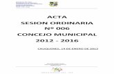 ACTA SESION ORDINARIA Nº 006 CONCEJO MUNICIPAL · republica de chile provincia de cauquenes i.municipalidad de cauquenes concejo municipal secretaria municipal jcmr / iav / mvg _____