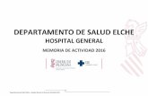 MEMORIA DE ACTIVIDAD 2016 - elche · Departamento de Salud Elche – Hospital General Memoria Actividad 2016 Consultas CM CE CP DH Punto de Atención Sanitaria (PAS Elche) 43.977