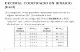 DECIMAL CODIFICADO EN BINARIO (BCD) · DECIMAL CODIFICADO EN BINARIO (BCD) Los códigos BCD nos permiten representar cada uno de los dígitos decimales (0,...,9) mediante 4 bits.