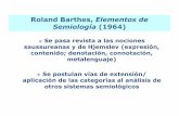 Roland Barthes, Elementos de Semiología (1964)semioticadelosmedios2.sociales.uba.ar/wp-content/uploads/...saussureanas y de Hjemslev (expresión, contenido; denotación, connotación,