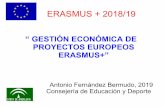 ERASMUS + 2018 · 2019-02-06 · ERASMUS + 2018/19 “ GESTIÓN ECONÓMICA DE PROYECTOS EUROPEOS ERASMUS+” Antonio Fernández Bermudo, 2019 Consejería de Educación y Deporte