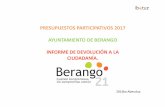 Informe de devolución Presupuestos participativos Berango 2017 D · 2017-02-01 · PRESUPUESTOS PARTICIPATIVOS 2017 AYUNTAMIENTO DE BERANGO INFORME DE DEVOLUCIÓN A LA CIUDADANÍA.