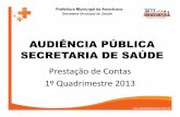 AUDIÊNCIA PÚBLICA SECRETARIA DE SAÚDEsaudeamericana.com.br/portal/downloads/ap1quadrimestre2013.pdf · (Ampliação P.S. / HIAL / Hosp. do Idoso) 50%. Execução Orçamentária