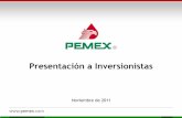 Presentación a Inversionistas - Pemex Archivos...7 Metas Aumentar la producción de crudo: ―Incrementar la producción de 2,576 Mbd a 2,675 Mbd para el 2014. ―Alcanzar la meta