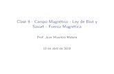 Clase 9 - Campo Magnético - Ley de Biot y Savart - Fuerza …matera/fisicaii/2019/pdf/clase... · 2019-05-03 · Clase9-CampoMagnético-LeydeBioty Savart-FuerzaMagnética Prof.JuanMauricioMatera