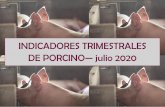 INDICADORES TRIMESTRALES DE PORCINO julio 2020 · SEMANA DEL AÑO ANTERIOR a 161,3 €/100Kg CLASE E + 52 mill. de animales sacrificados -15,1% 25,03 % 22-07-2020 Censo España: 31,25