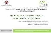 PROGRAMA DE MOVILIDAD ERASMUS + 2018-2019 · ERASMUS + 2018-2019 Prof. Lola Pérez Marín, Subdirectora de Relaciones Internacionales e Ins2tucionales Beatriz R. López, Apoyo movilidad