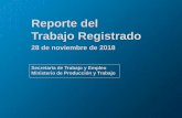 Reporte del Trabajo Registrado · 2018-11-28 · Trabajo Registrado 28 de noviembre de 2018 Secretaría de Trabajo y Empleo Ministerio de Producción y Trabajo. Nota: Total de trabajadores