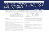 El IDIS LANZA CONVOCATORIA PARA PROYECTOS DE … convocatoria... · 2019-12-09 · Convocatoria y Especiﬁcaciones DE INVESTIGACIÓN El IDIS LANZA CONVOCATORIA GESTIÓN 2020 PARA