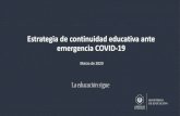 Estrategia de continuidad educativa ante emergencia COVID-19 · •Introducción de otras plataformas como la televisión educativa •Difusión de actividades no académicas para