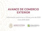 AVANCE DE COMERCIO EXTERIOR · 2020. 7. 3. · Ciclo 2019-2020. Avance de exportaciones de azúcar/1 Concepto Avance al 28 de junio 2020/2 Ciclo 2019-2020 estimado Porcentaje de avance